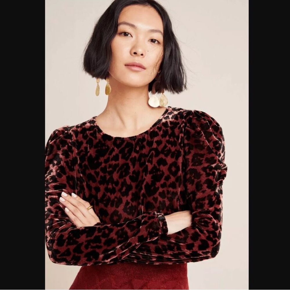 Anthropologie Dolan Leopard Print Velvet Top